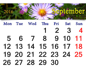 Image showing calendar for September 2016 with the pink asters