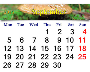 Image showing calendar for October 2016 with mushroom Boletus badius