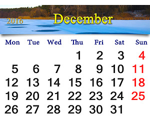 Image showing calendar for December 2016 with winter river and forest