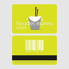 Image showing  Noodles restaurant. Template loyalty card design. Flat style vector illustration.