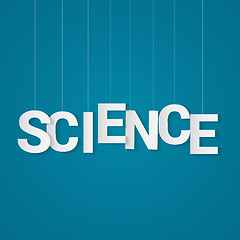 Image showing Science text with paper letters, attached to string over yellow background. Can be use at flyer, banner or poster.