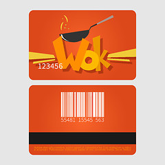 Image showing Wok restaurant. Template loyalty card design. Flat style vector illustration.