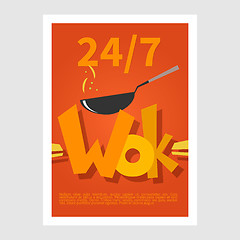 Image showing Wok poster. Template poster of  wok restaurant. Flat style illustration