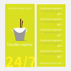 Image showing Noodles restaurant menu. Template menu of  noodles restaurant. Flat style illustration