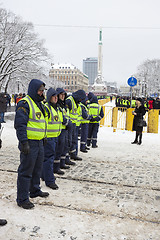 Image showing Police cordon near Freedom monument in Riga