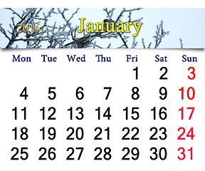 Image showing calendar for January 2016 with winter sparrows