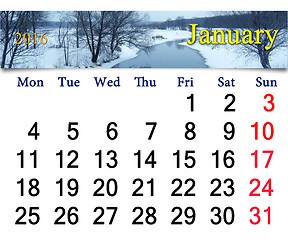 Image showing calendar for January 2016 with winter river