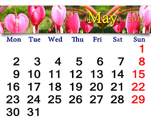 Image showing calendar for May 2016 with dicentra