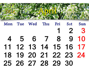 Image showing calendar for April 2016 with image of bird cherry tree