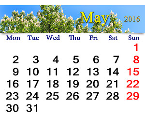 Image showing calendar for May 2016 with blossoming chestnut