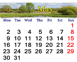 Image showing calendar for May 2016 on the background of spring