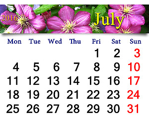 Image showing calendar for July 2016 with image of clematis