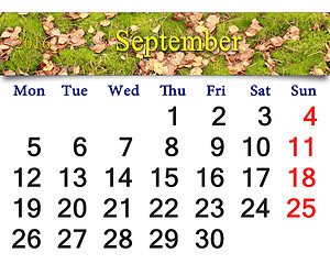 Image showing calendar for September 2016 with the moss and leaves