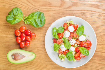 Image showing Top view to the salad with avocado and tomatoes