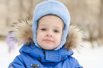 Image showing Portrait of a three-year girl in the winter