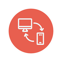 Image showing Computer, mobile device and network connection thin line icon