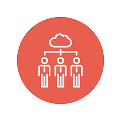 Image showing Three businessmen under the cloud thin line icon