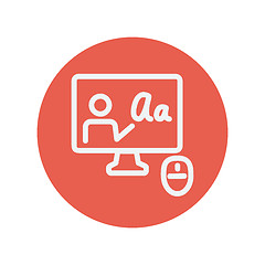 Image showing Laptop and mouse in online tutorial thin line icon