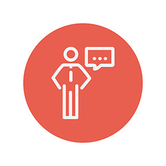 Image showing Businessman with speech bubble thin line icon