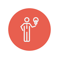 Image showing Man holding idea thin line icon