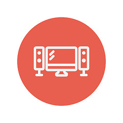 Image showing Flat screen television with speaker thin line icon