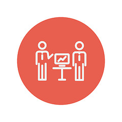 Image showing Two men and their business report thin line icon