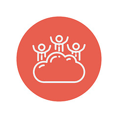 Image showing Three men on a cloud thin line icon