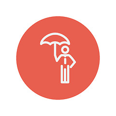 Image showing Man with umbrella thin line icon