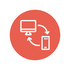 Image showing Computer, mobile device and network connection thin line icon