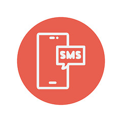 Image showing Mobile phone with SMS can receive and send messages thin line icon