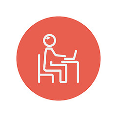 Image showing Businessman and laptop thin line icon