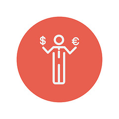 Image showing Businessman holding Euro and US dollar thin line icon