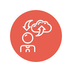 Image showing Man with cloud upload and download arrows thin line icon