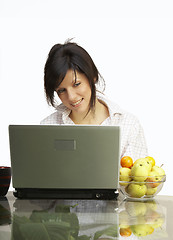 Image showing beautiful woman with laptop in mens shirt over white