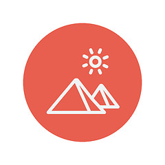 Image showing Mountain and sun thin line icon