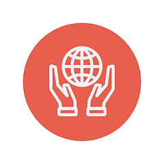 Image showing Two hands holding globe thin line icon