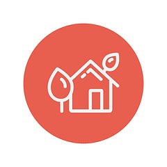 Image showing House with leaves thin line icon