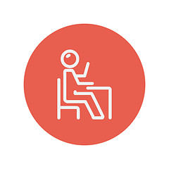 Image showing Student sitting on a chair in front of his table thin line icon 