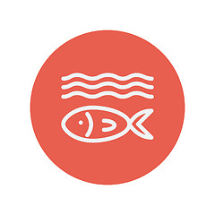 Image showing Fish under water thin line icon