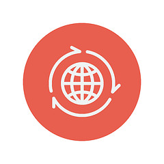 Image showing Globe with arrow around thin line icon