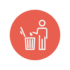 Image showing Man throwing garbage in a bin thin line icon