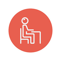 Image showing Student sitting on a chair in front of his table thin line icon