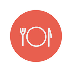 Image showing Plate, knife and fork thin line icon