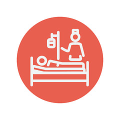 Image showing Nurse attending a sick patient thin line icon