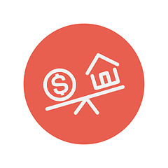 Image showing Compare or exchange house to money thin line icon