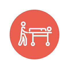 Image showing Man pushing the stretcher with sick person thin line icon