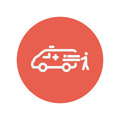 Image showing Man and ambulance car thin line icon