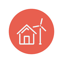 Image showing House with windmill thin line icon