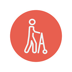 Image showing Disabled person with walker thin line icon