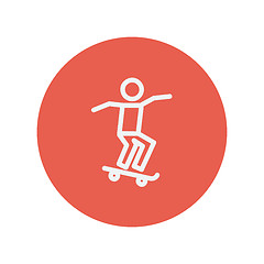 Image showing Man skateboarding thin line icon